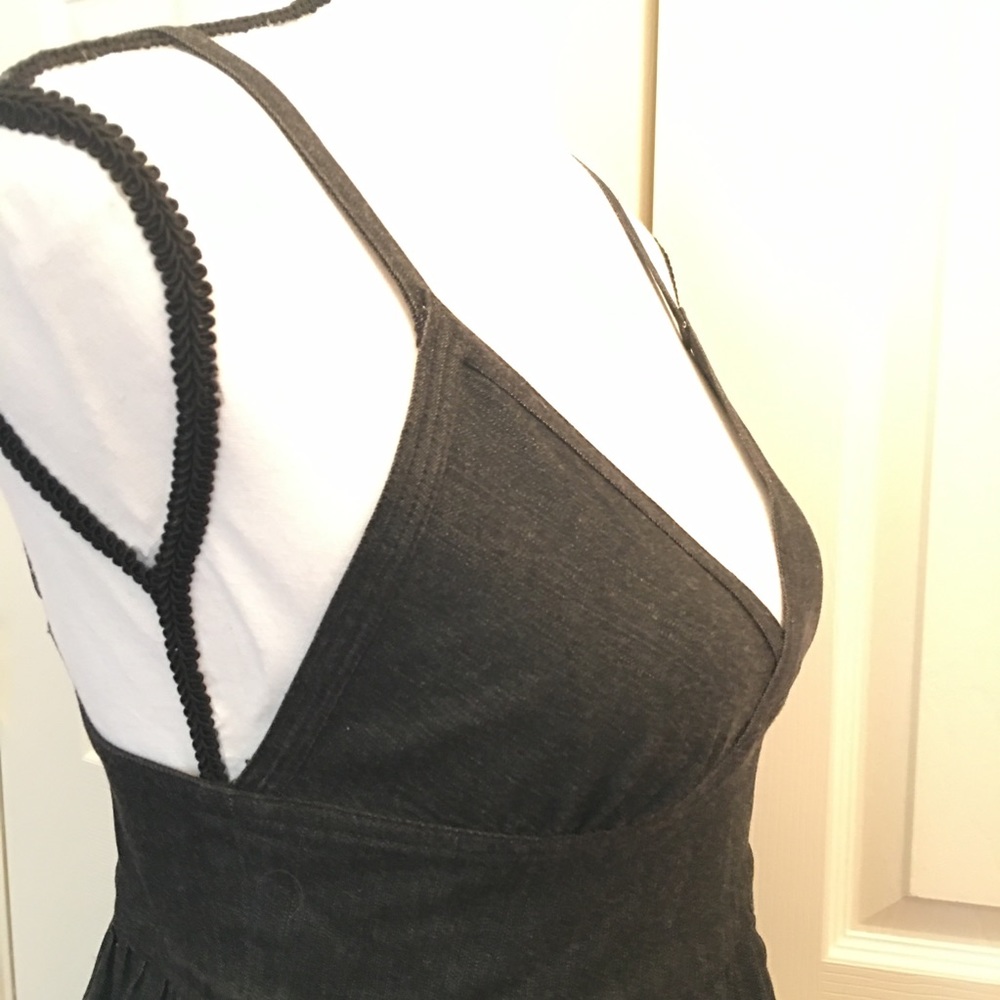 Theory ruffle v neck strappy grey blue jean dress - Picture 4 of 8